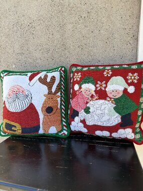 Vintage Tapestry Throw Pillows Pair Christmas Trim A Home 12"×12"